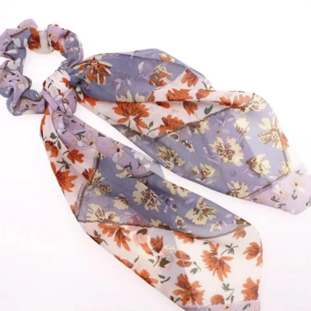 NWT Marta Scrunchie Bow Blue and Purple Floral Hair Tie